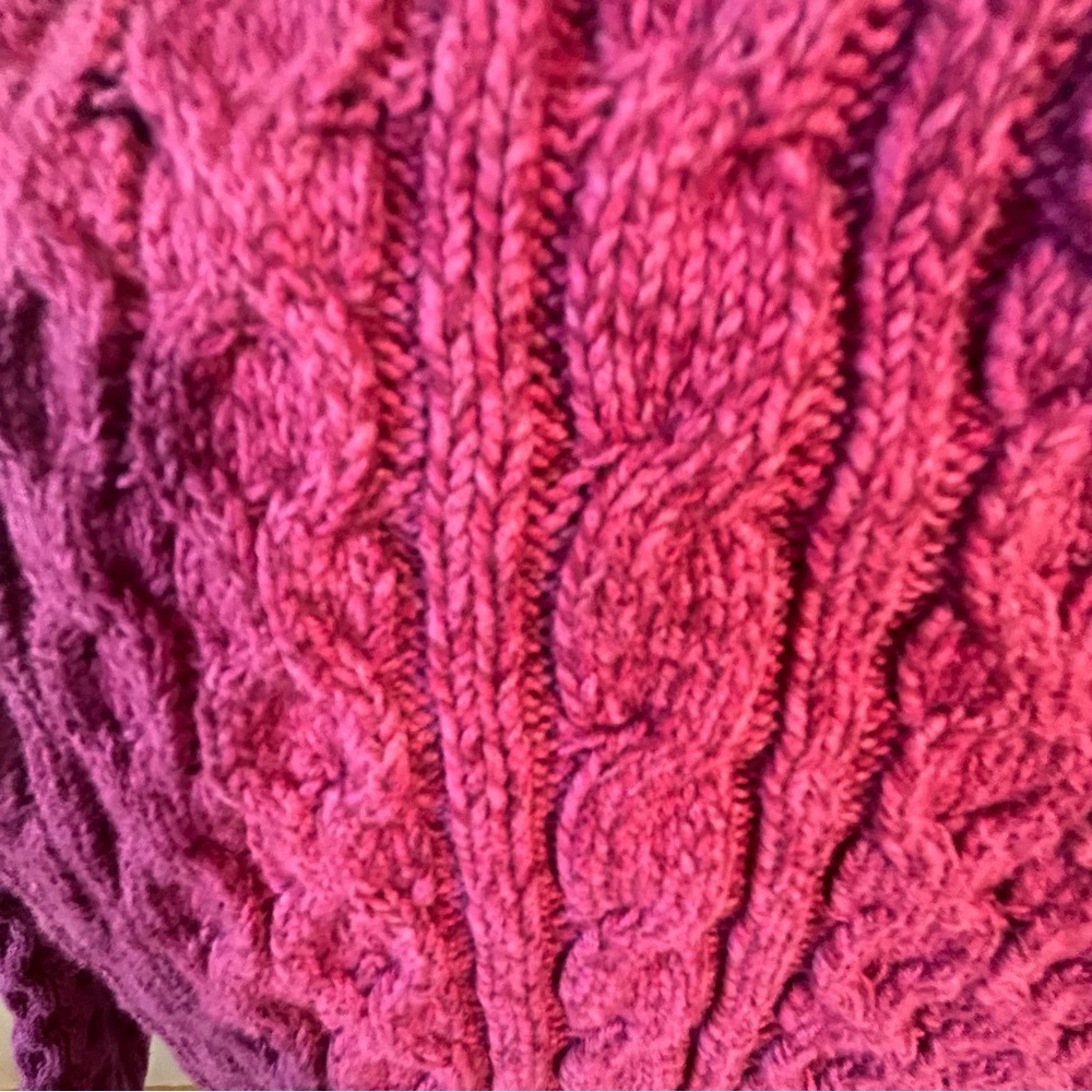 Eddie Bauer cherry pink cable knit v-neck long sleeve thick cozy sweater Size XL - Picture 5 of 11